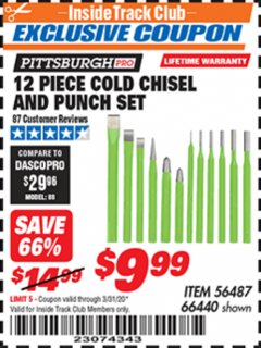Harbor Freight ITC Coupon PITTSBURGH PRO COLD CHISEL AND PUNCH SET, 12-PIECE Lot No. 66440 Expired: 3/31/20 - $9.99