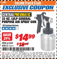 Harbor Freight ITC Coupon 33 OZ. LVLP GENERAL PURPOSE AIR SPRAY GUN Lot No. 61455 Expired: 8/31/19 - $14.99