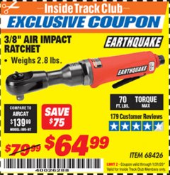 Harbor Freight ITC Coupon 3/8" AIR IMPACT RATCHET Lot No. 68426 Expired: 1/31/20 - $64.99