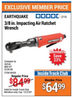 Harbor Freight ITC Coupon 3/8" AIR IMPACT RATCHET Lot No. 68426 Expired: 12/3/20 - $64.99