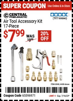 Harbor Freight Coupon 17 PC AIR TOOL ACCESSORY KIT Lot No. 63048 Expired: 7/16/23 - $7.99