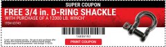 Harbor Freight FREE Coupon 3/4" D-RING SHACKLE BOLT Lot No. 63743 Expired: 11/22/20 - FWP