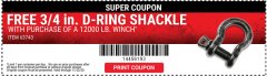 Harbor Freight FREE Coupon BADLAND 3/4 IN. D-RING SHACKLE Lot No. 58640/63743 Expired: 11/22/20 - FWP