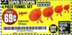 Harbor Freight Coupon 4 PIECE FUNNEL SET Lot No. 744/61941 Expired: 6/30/20 - $0.69
