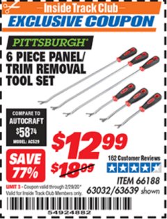 Harbor Freight ITC Coupon PANEL/TRIM REMOVAL TOOL SET 6 PC. Lot No. 63639/66188/63032 Expired: 2/29/20 - $12.99
