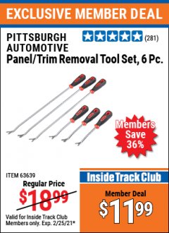 Harbor Freight ITC Coupon PANEL/TRIM REMOVAL TOOL SET 6 PC. Lot No. 63639/66188/63032 Expired: 2/25/21 - $11.99