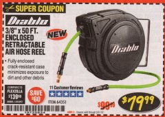 Harbor Freight Coupon 3/8" X 50 FT. ENCLOSED RETRACTABLE AIR HOSE REEL Lot No. 56876 Expired: 3/31/19 - $79.99