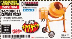 Harbor Freight Coupon 3-1/2 CUBIC FT. CEMENT MIXER Lot No. 67536/61932 Expired: 5/31/19 - $174.99