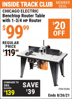 Harbor Freight ITC Coupon BENCHTOP ROUTER TABLE WITH 1-3/4” HP ROUTER Lot No. 95380 Expired: 8/26/21 - $99.99
