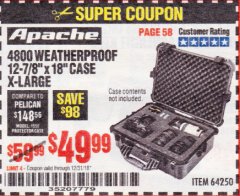 Harbor Freight Coupon APACHE 4800 WEATHERPROOF CASE Lot No. 64250 Expired: 12/31/18 - $49.99