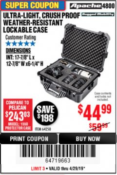 Harbor Freight Coupon APACHE 4800 WEATHERPROOF CASE Lot No. 64250 Expired: 4/28/19 - $44.99
