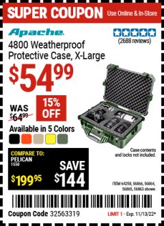 Harbor Freight Coupon APACHE 4800 WEATHERPROOF CASE Lot No. 64250 Expired: 11/13/22 - $54.99