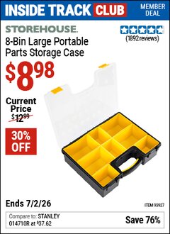 Harbor Freight ITC Coupon STOREHOUSE 8-BIN LARGE PORTABLE PARTS STORAGE CASE Lot No. 93927 Valid Thru: 7/2/26 - $8.98