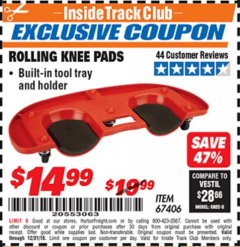 Harbor Freight ITC Coupon ROLLING KNEE PADS Lot No. 67406 Expired: 12/31/18 - $14.99