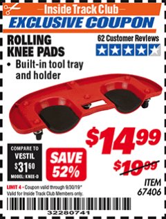Harbor Freight ITC Coupon ROLLING KNEE PADS Lot No. 67406 Expired: 9/30/19 - $14.99