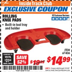 Harbor Freight ITC Coupon ROLLING KNEE PADS Lot No. 67406 Expired: 1/31/20 - $14.99