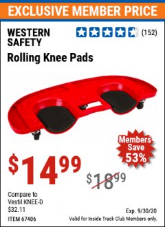 Harbor Freight ITC Coupon ROLLING KNEE PADS Lot No. 67406 Expired: 9/30/20 - $14.99