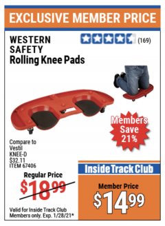 Harbor Freight ITC Coupon ROLLING KNEE PADS Lot No. 67406 Expired: 1/28/21 - $14.99