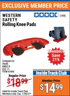 Harbor Freight ITC Coupon ROLLING KNEE PADS Lot No. 67406 Expired: 1/28/21 - $14.99