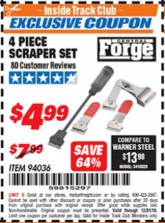 Harbor Freight ITC Coupon 4 PC. SCRAPER SET Lot No. 94036 Expired: 12/31/18 - $4.99