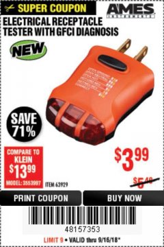 Harbor Freight Coupon AMES INSTRUMENTS NON-CONTACT VOLTAGE TESTER Lot No. 63919 Expired: 9/16/18 - $3.99