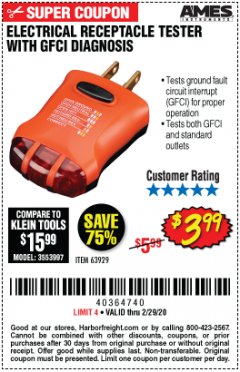 Harbor Freight Coupon AMES INSTRUMENTS NON-CONTACT VOLTAGE TESTER Lot No. 63919 Expired: 2/29/20 - $3.99