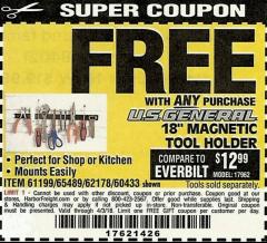 Harbor Freight FREE Coupon 18" MAGNETIC TOOL HOLDER Lot No. 65489/60433/61199/62178 Expired: 4/3/18 - FWP