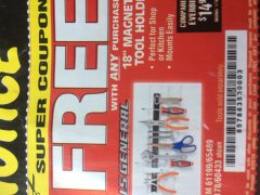 Harbor Freight FREE Coupon 18" MAGNETIC TOOL HOLDER Lot No. 65489/60433/61199/62178 Expired: 9/29/18 - FWP