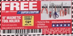 Harbor Freight FREE Coupon 18" MAGNETIC TOOL HOLDER Lot No. 65489/60433/61199/62178 Expired: 2/28/19 - FWP