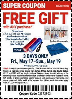 Harbor Freight FREE Coupon U.S. GENERAL 18 IN. MAGNETIC TOOL HOLDER Lot No. 60433/61199 Expired: 5/19/24 - FWP