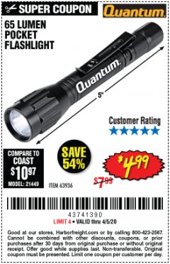 Harbor Freight Coupon 50 FT., 5 BULB JOBSITE LIGHT STRING Lot No. 63939 Expired: 6/30/20 - $4.99