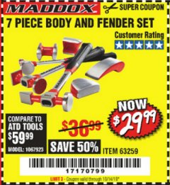 Harbor Freight Coupon 7 PIECE BODY AND FENDER SET Lot No. 63259 Expired: 10/14/19 - $29.99