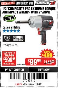 Harbor Freight Coupon 1/2" COMPOSITE PRO EXTREME AIR IMPACT WITH 2" ANVIL Lot No. 63800 Expired: 12/2/18 - $99.99