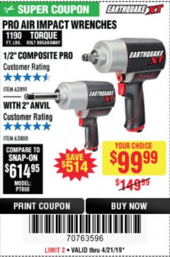 Harbor Freight Coupon 1/2" COMPOSITE PRO EXTREME AIR IMPACT WITH 2" ANVIL Lot No. 63800 Expired: 4/21/19 - $99