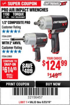 Harbor Freight Coupon 1/2" COMPOSITE PRO EXTREME AIR IMPACT WITH 2" ANVIL Lot No. 63800 Expired: 6/23/19 - $124.99