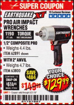 Harbor Freight Coupon 1/2" COMPOSITE PRO EXTREME AIR IMPACT WITH 2" ANVIL Lot No. 63800 Expired: 8/31/19 - $129.99