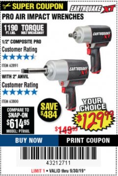 Harbor Freight Coupon 1/2" COMPOSITE PRO EXTREME AIR IMPACT WITH 2" ANVIL Lot No. 63800 Expired: 9/30/19 - $129.99