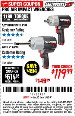 Harbor Freight Coupon 1/2" COMPOSITE PRO EXTREME AIR IMPACT WITH 2" ANVIL Lot No. 63800 Expired: 1/6/20 - $119.99