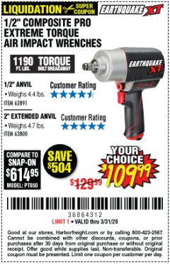 Harbor Freight Coupon 1/2" COMPOSITE PRO EXTREME AIR IMPACT WITH 2" ANVIL Lot No. 63800 Expired: 3/31/20 - $109.99