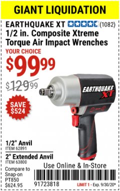 Harbor Freight Coupon 1/2" COMPOSITE PRO EXTREME AIR IMPACT WITH 2" ANVIL Lot No. 63800 Expired: 9/30/20 - $99.99