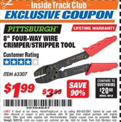Harbor Freight ITC Coupon 8" FOUR-WAY WIRE CRIMPER/STRIPPER TOOL Lot No. 63307 Expired: 10/31/18 - $1.99