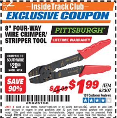 Harbor Freight ITC Coupon 8" FOUR-WAY WIRE CRIMPER/STRIPPER TOOL Lot No. 63307 Expired: 8/31/19 - $1.99