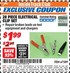 Harbor Freight ITC Coupon 28 PIECE ELECTRICAL CLIP SET Lot No. 67589 Expired: 10/31/18 - $1.99