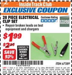 Harbor Freight ITC Coupon STOREHOUSE ELECTRICAL CLIP SET, 28-PIECE Lot No. 67589 Expired: 10/31/18 - $1.99