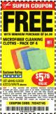 Harbor Freight FREE Coupon GRANT'S MICROFIBER CLEANING CLOTHS 12 IN. X 12 IN., 4-PACK Lot No. 63363/63358/63925 Expired: 7/17/16 - FWP