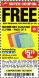 Harbor Freight FREE Coupon MICROFIBER CLEANING CLOTHS PACK OF 4 Lot No. 57162/63358/63925/63363 Expired: 7/17/16 - FWP