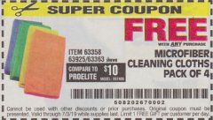 Harbor Freight FREE Coupon GRANT'S MICROFIBER CLEANING CLOTHS 12 IN. X 12 IN., 4-PACK Lot No. 63363/63358/63925 Expired: 7/3/19 - FWP