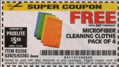 Harbor Freight FREE Coupon MICROFIBER CLEANING CLOTHS PACK OF 4 Lot No. 57162/63358/63925/63363 Expired: 8/7/19 - FWP