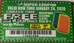 Harbor Freight FREE Coupon MICROFIBER CLEANING CLOTHS PACK OF 4 Lot No. 57162/63358/63925/63363 Expired: 1/28/20 - FWP