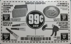 Harbor Freight Coupon GRANT'S MICROFIBER CLEANING CLOTHS 12 IN. X 12 IN., 4-PACK Lot No. 63363/63358/63925 Expired: 1/31/20 - $0.99